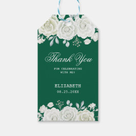 Chic Green Pastel White Rose Greenery Verjaardag Cadeaulabel
