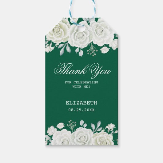 Chic Green Pastel White Rose Greenery Verjaardag Cadeaulabel (Voorkant)