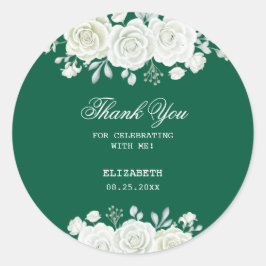 Chic Green Pastel White Rose Greenery Verjaardag Ronde Sticker