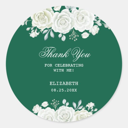 Chic Green Pastel White Rose Greenery Verjaardag Ronde Sticker (Voorkant)