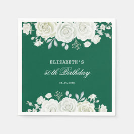 Chic Green Pastel White Rose Greenery Verjaardag Servet