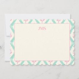 Chic Green Pattern Monogram Briefpapier Notitiekaartje