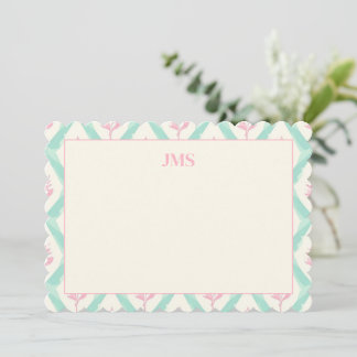 Chic Green Pattern Monogram Briefpapier Notitiekaartje