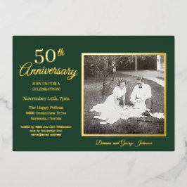 Chic Green Photo 50th Jubileum Gold Folie Uitnodiging