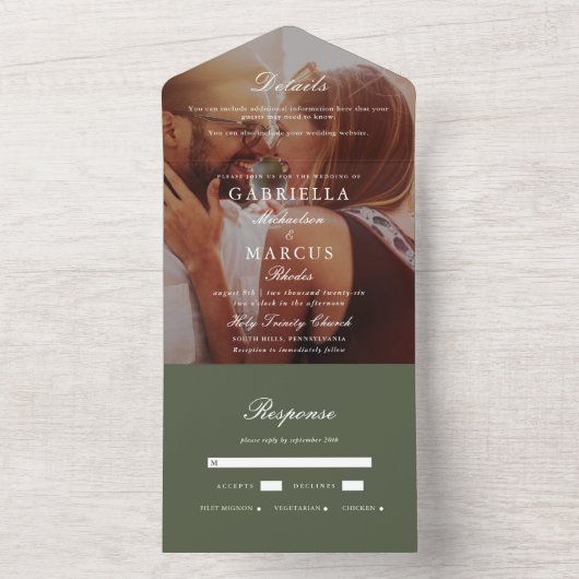 Chic Green Photo Wedding All In One Uitnodiging (Binnen)