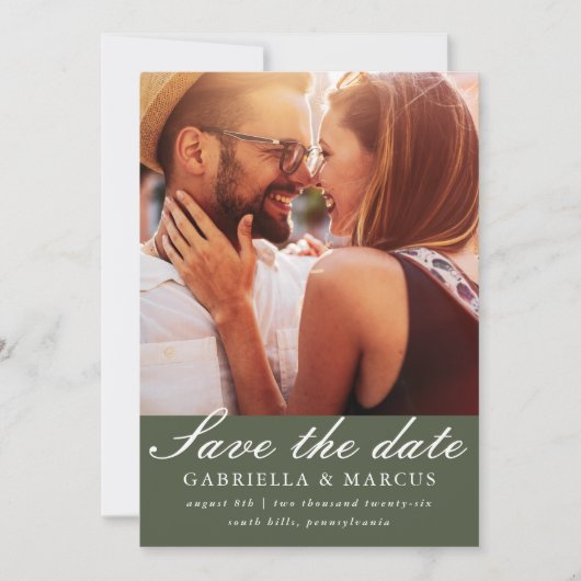 Chic Green Photo Wedding Save The Date (Voorkant)