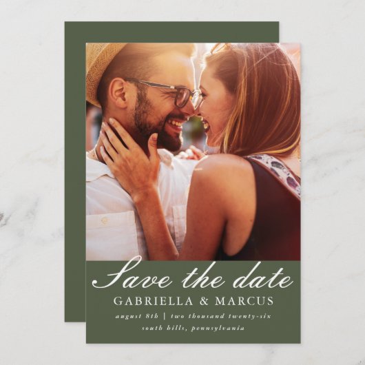 Chic Green Photo Wedding Save The Date (Voorkant / Achterkant)
