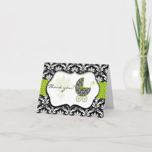 Chic Green Polka Dot Damask Baby shower Bedankt