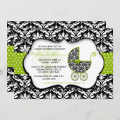 Chic Green Polka Dot Damask Baby shower Invite Kaart (Voorkant / Achterkant)