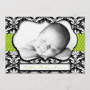 Chic Green Polka Dot Damask Birth kondiging Aankondiging