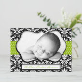 Chic Green Polka Dot Damask Birth kondiging Aankondiging (Staand voorkant)
