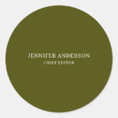 Chic Green Professional Modern Plain Minimalist Ronde Sticker (Voorkant)
