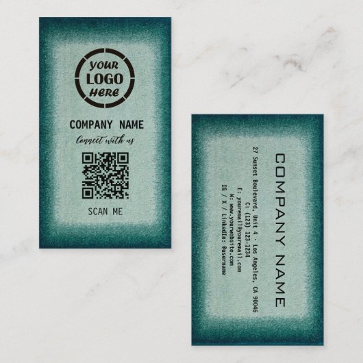 Chic Green Professioneel Ontwerp Moderne QR Code B Visitekaartje (Voorkant / Achterkant)