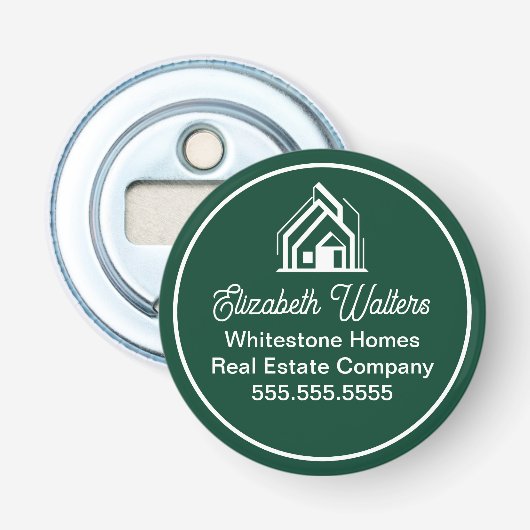 Chic Green Real Estate Company Customized Realtor Button Flesopener (Voorkant)