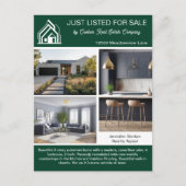 Chic Green Real Estate Company Home Listing Briefkaart (Voorkant)