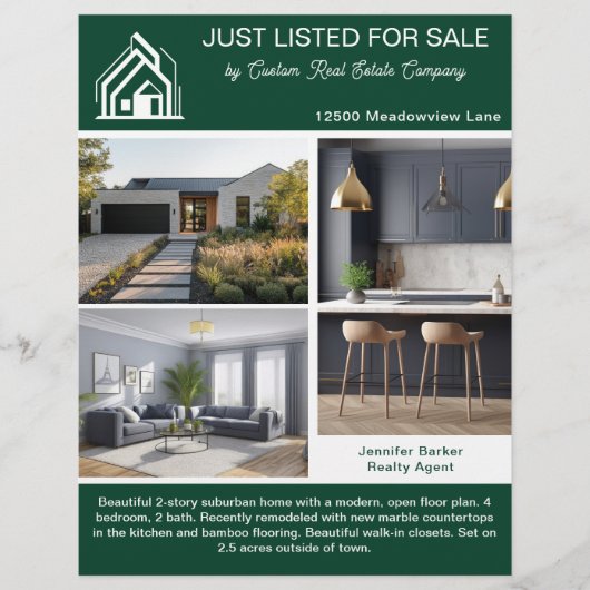 Chic Green Real Estate Home Listing 2 Sided Modern Flyer (Voorkant)