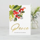 CHIC GREEN RED BERRIES WATERVERF CHRISTMAS PEACE FEESTDAGENKAART (Staand voorkant)