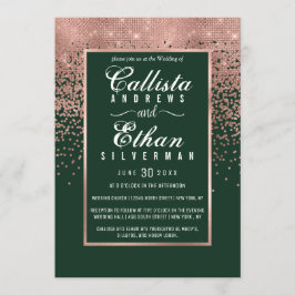 Chic Green Roos Gold Glitter Confetti Wedding Kaart