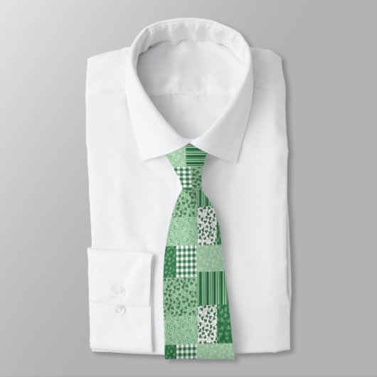 Chic Green Shamrocks Faux Patchwork Necktie Stropdas (Gebonden)
