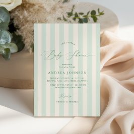 Chic Green Stripes Genderneutraal Baby shower Kaart
