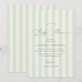 Chic Green Stripes Genderneutraal Baby shower Kaart (Voorkant / Achterkant)