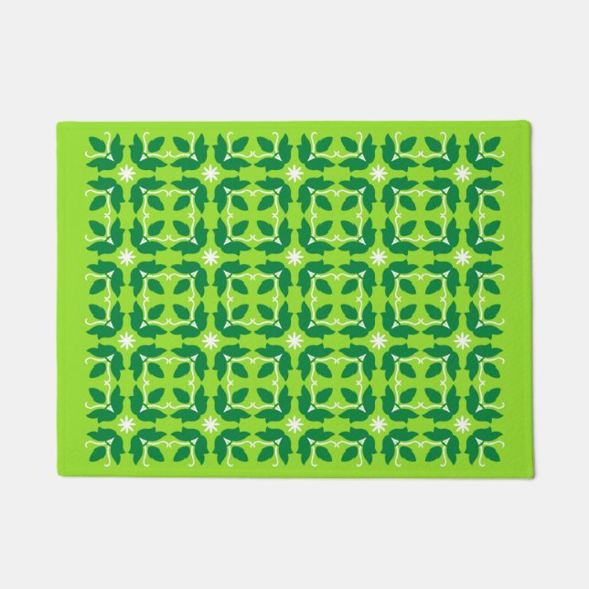 Chic Green Tegel Flowers Pattern Small Deuren Deurmat (Voorkant)
