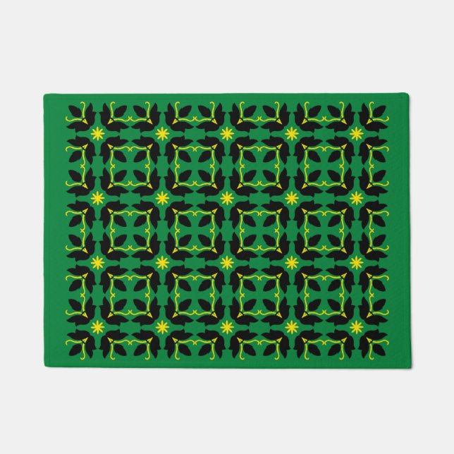 Chic Green Tegel Flowers Pattern Small Deuren Deurmat (Voorkant)
