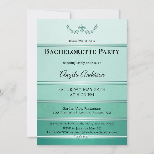 Chic Green Tone op Tone Striped Bachelorette Kaart (Voorkant)