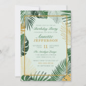 Chic Green Tropical Leaves Trendy Birthday Party Kaart (Voorkant)