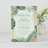 Chic Green Tropical Leaves Trendy Birthday Party Kaart (Staand voorkant)