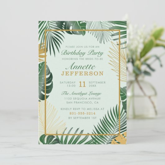 Chic Green Tropical Leaves Trendy Birthday Party Kaart (Staand voorkant)