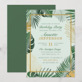 Chic Green Tropical Leaves Trendy Birthday Party Kaart (Voorkant / Achterkant)