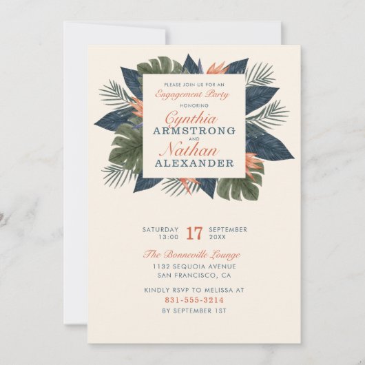 Chic Green Tropical verlaat uniek verlovingsfeest Kaart (Voorkant)