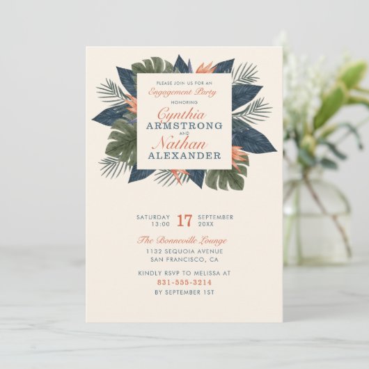 Chic Green Tropical verlaat uniek verlovingsfeest Kaart (Staand voorkant)