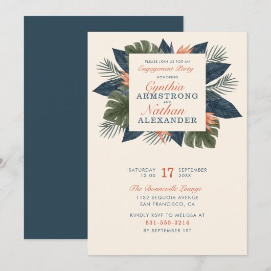 Chic Green Tropical verlaat uniek verlovingsfeest Kaart (Voorkant / Achterkant)