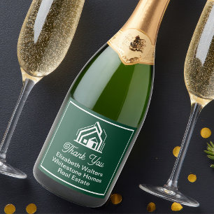 Chic Green Vastgoedbedrijf Aangepaste Makelaar Sparkling Wijnetiket