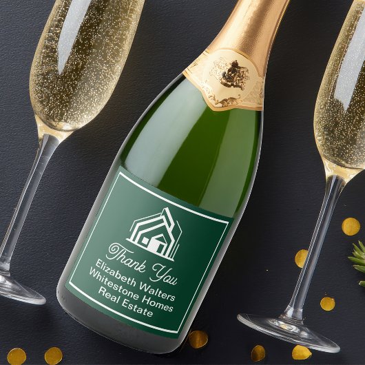 Chic Green Vastgoedbedrijf Aangepaste Makelaar Sparkling Wijnetiket