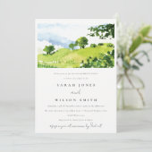 Chic Green Waterverf Countryside Hills Verloving Kaart (Staand voorkant)