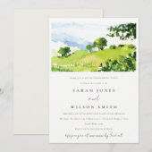 Chic Green Waterverf Countryside Hills Verloving Kaart (Voorkant / Achterkant)