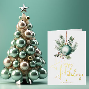Chic Green Waterverf Kerst Ornament Goud Folie Feestdagenkaart