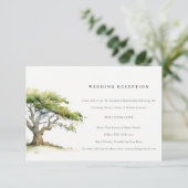 Chic Green Waterverf Oak Tree bruiloft receptie Informatiekaartje (Staand voorkant)