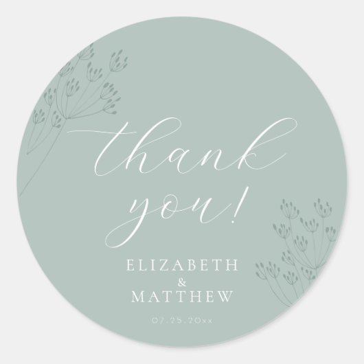 Chic Green Wedding | Boho Thank You Sticker (Voorkant)