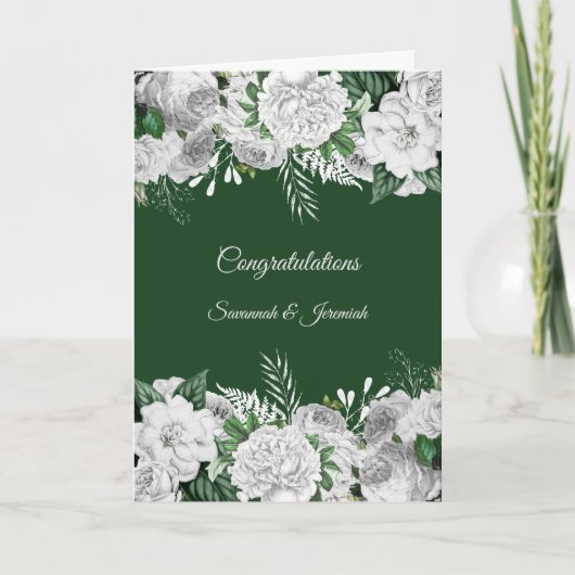 Chic Green White Floral Gefeliciteerd Weddenschap Kaart (Voorkant)