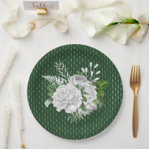 Chic Green White Roses Floral
