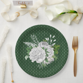 Chic Green White Roses Floral Papieren Bordje