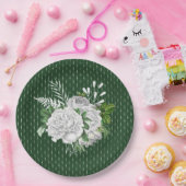 Chic Green White Roses Floral Papieren Bordje (Feest)