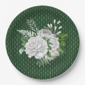 Chic Green White Roses Floral Papieren Bordje (Voorkant)