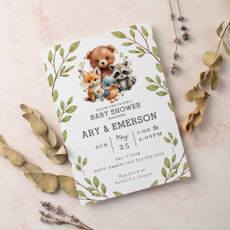 Chic Green Woodland Dieren Baby shower Kaart