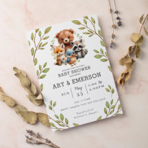 Chic Green Woodland Dieren Baby shower
