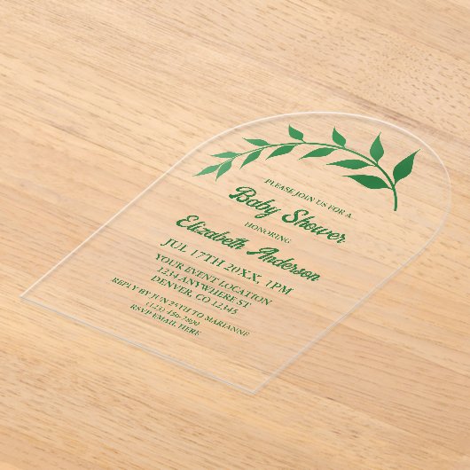 Chic Greenery Baby shower Acryl Uitnodigingen (Laagn)